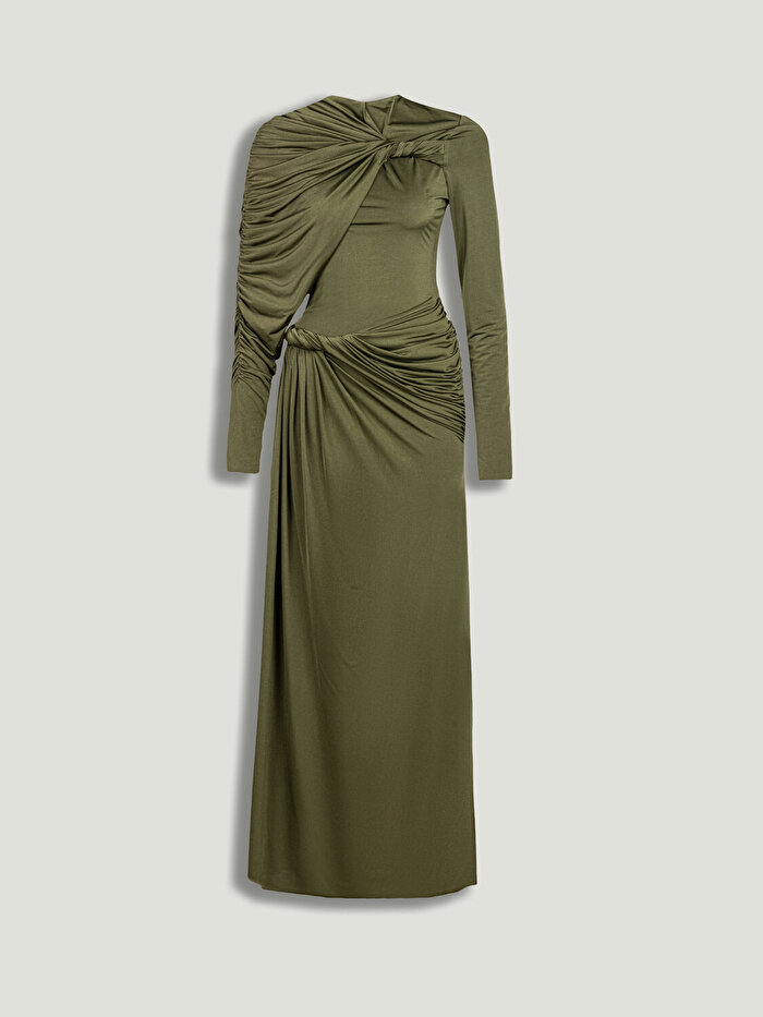 Nocturne Drape ve Burgu Detaylı Maxi Elbise