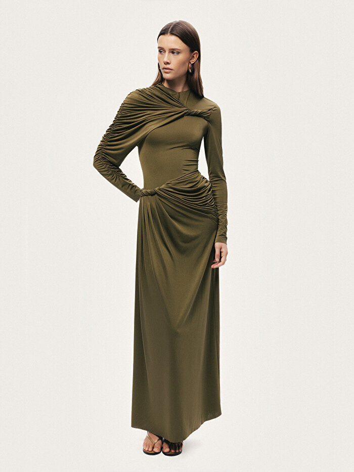 Nocturne Drape ve Burgu Detaylı Maxi Elbise