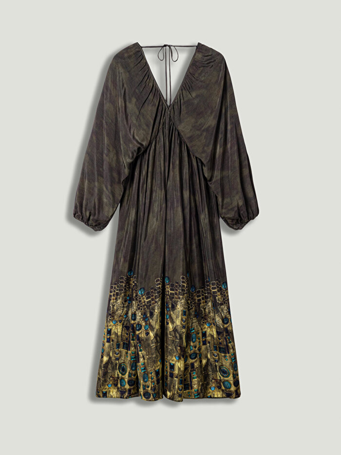 Nocturne Desenli Uzun Kollu Maxi Elbise