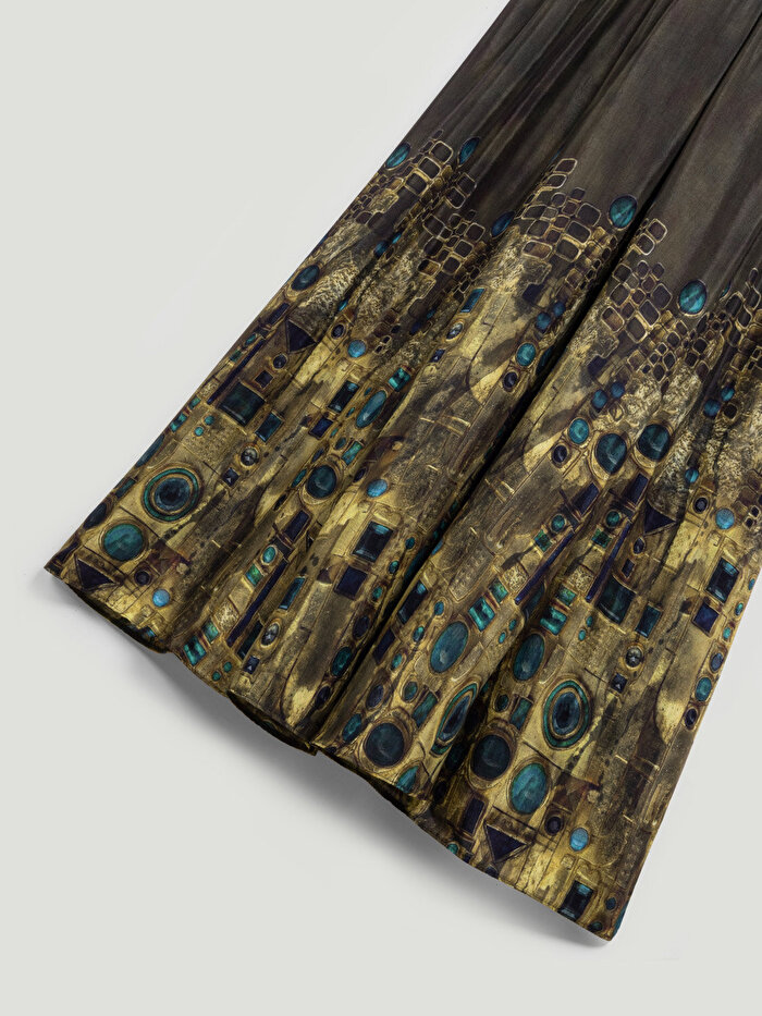 Nocturne Desenli Uzun Kollu Maxi Elbise