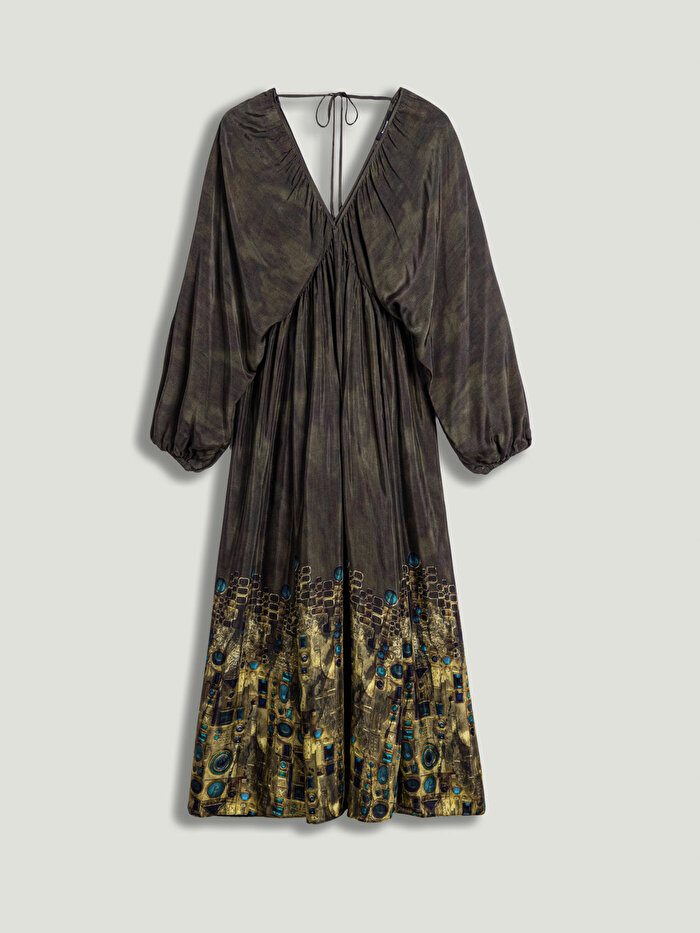 Nocturne Desenli Uzun Kollu Maxi Elbise