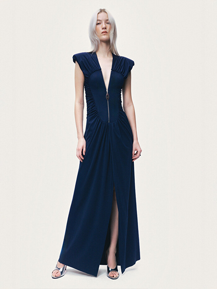 Nocturne Drapeli ve Fermuar Detaylı Maxi Elbise