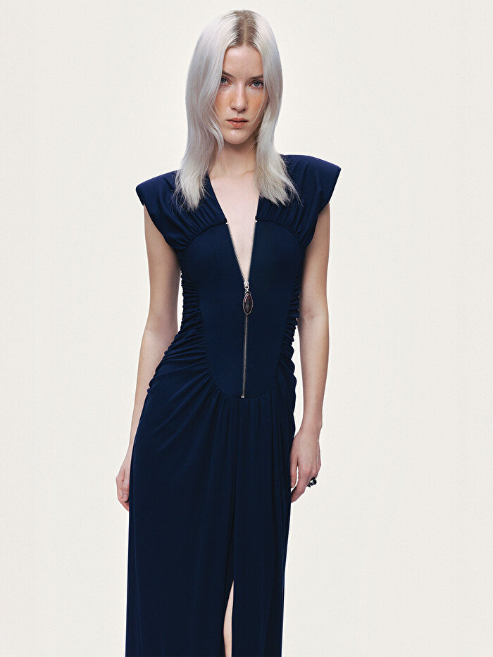 Nocturne Drapeli ve Fermuar Detaylı Maxi Elbise