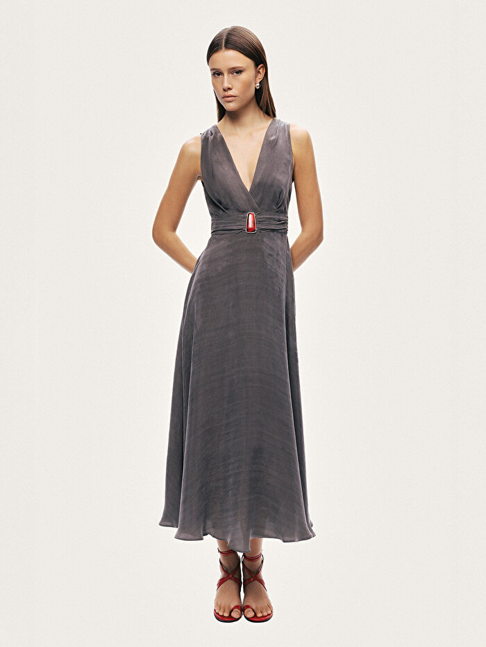 Nocturne Bel Aksesuar Detaylı Midi Elbise