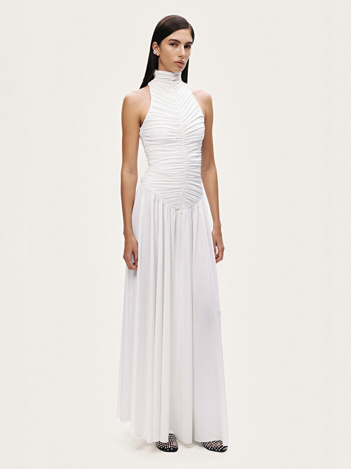 Nocturne Drapeli Dik Yaka Maxi Elbise