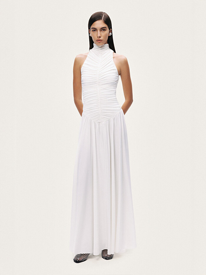 Nocturne Drapeli Dik Yaka Maxi Elbise