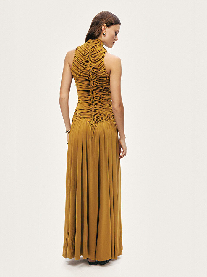 Nocturne Drapeli Dik Yaka Maxi Elbise