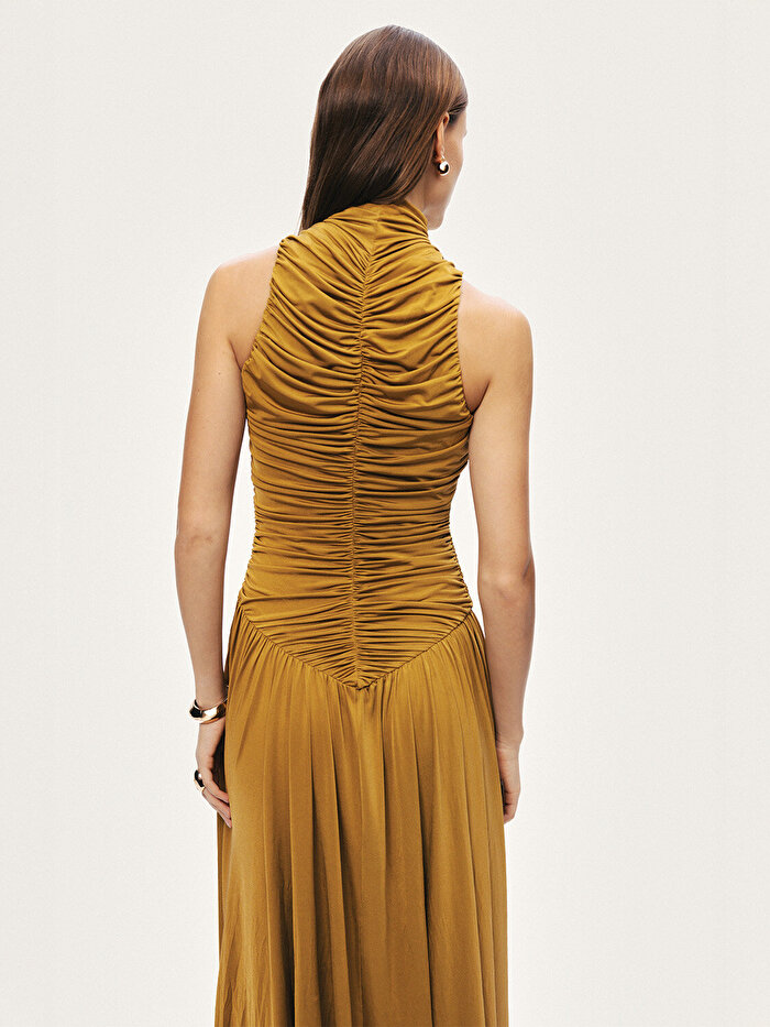 Nocturne Drapeli Dik Yaka Maxi Elbise