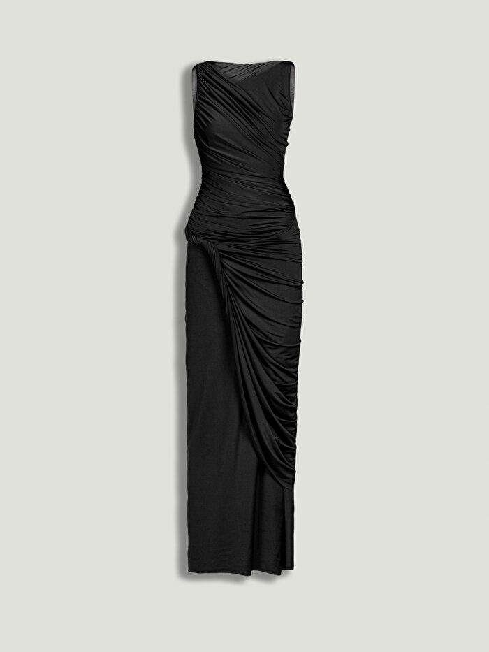 Nocturne Burgu ve Drape Detaylı Midi Elbise
