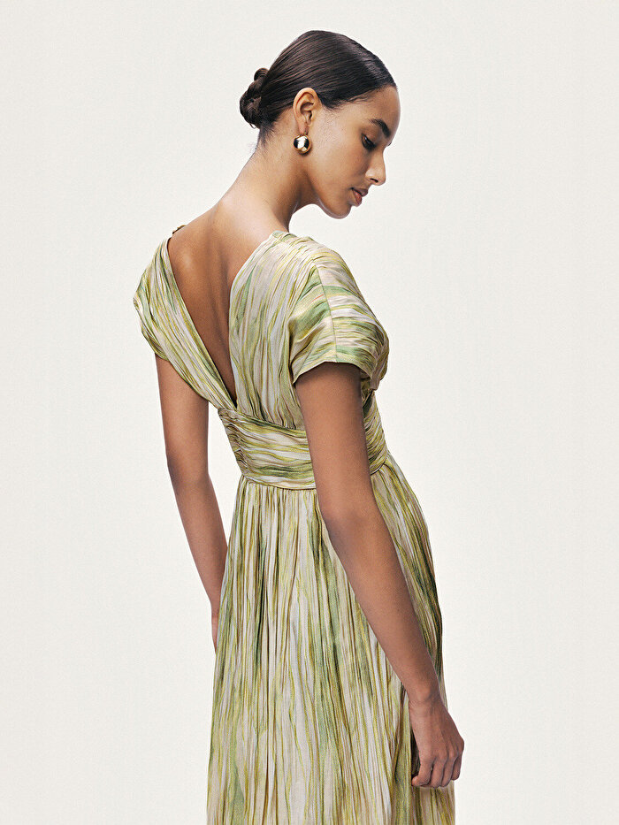 Nocturne Desenli V Yaka Midi Elbise