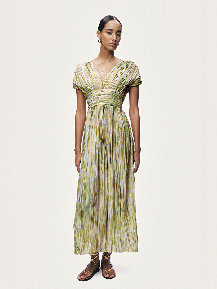 Nocturne Desenli V Yaka Midi Elbise