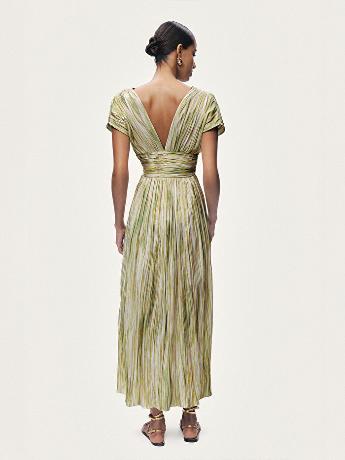 Nocturne Desenli V Yaka Midi Elbise