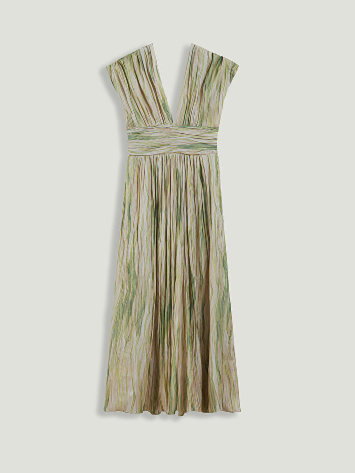 Nocturne Desenli V Yaka Midi Elbise