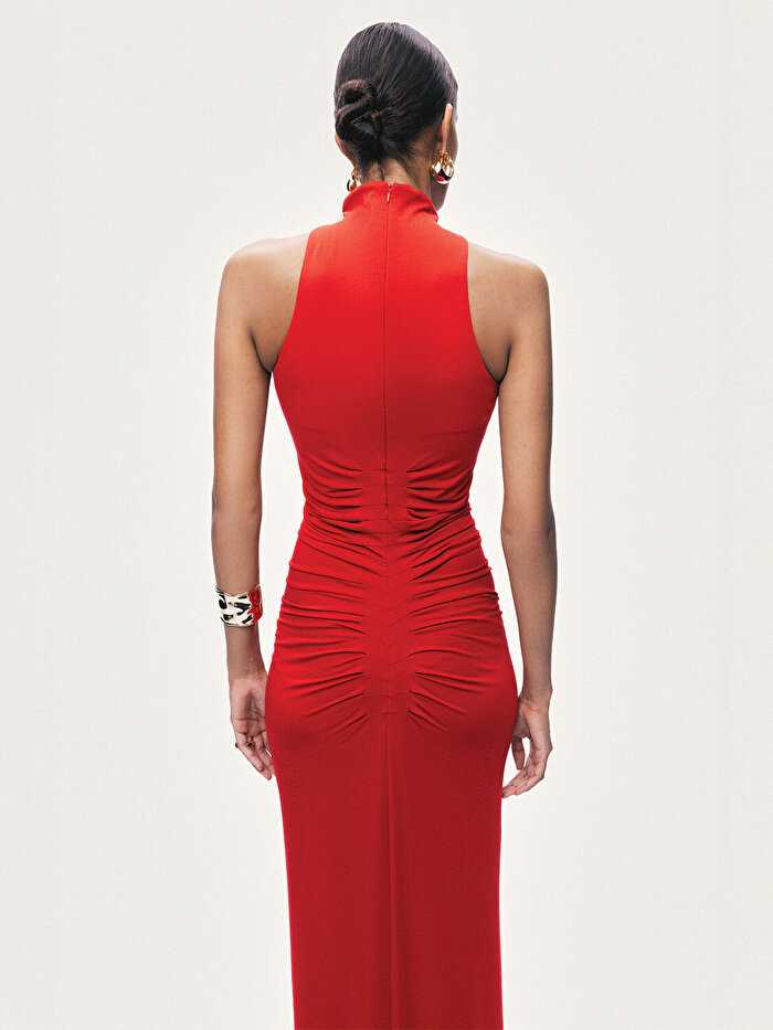 Nocturne Drape Detaylı Yırtmaçlı Maxi Elbise