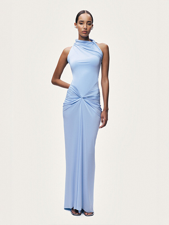 Nocturne Drape Detaylı Dik Yaka Maxi Elbise