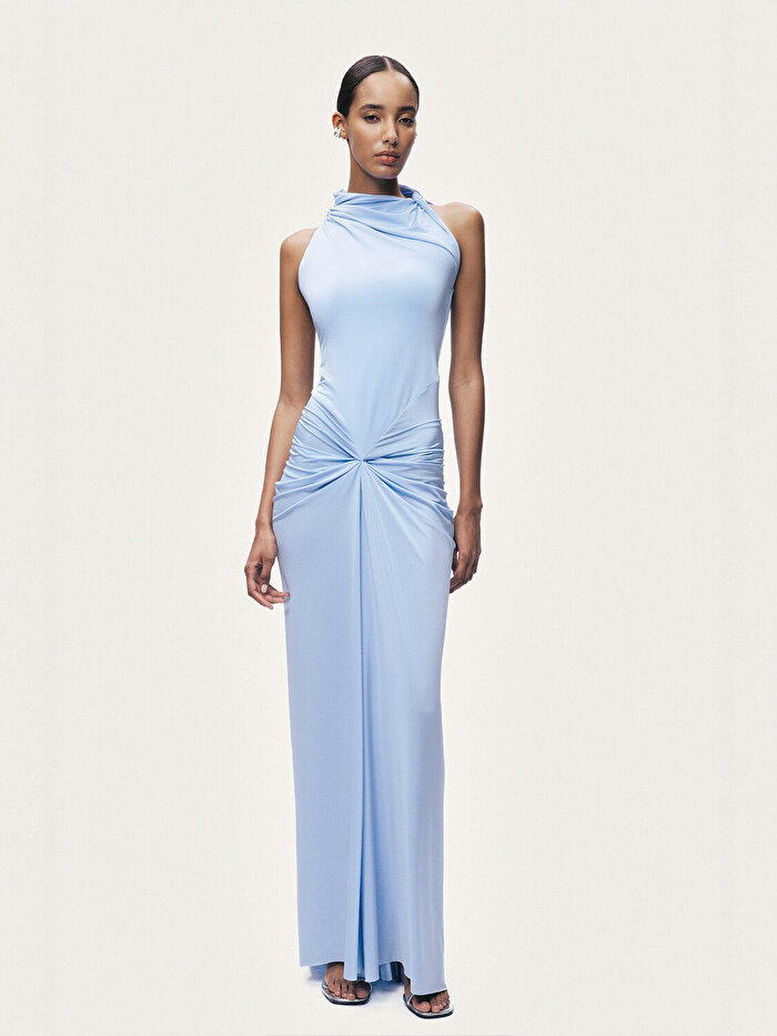Nocturne Drape Detaylı Dik Yaka Maxi Elbise