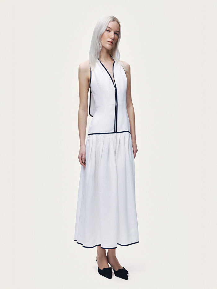 Nocturne Biye Detaylı Boyundan Bağlamalı Midi Elbise