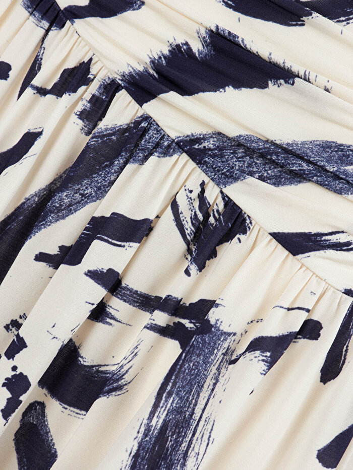 Nocturne Drapeli ve Desenli Tek Omuz Midi Elbise