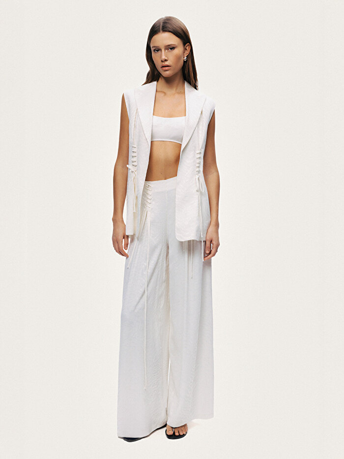 Nocturne Kuş Gözü Detaylı Geniş Paça Pantolon