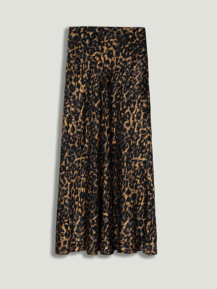 Nocturne Leopar Desenli Midi Çan Etek