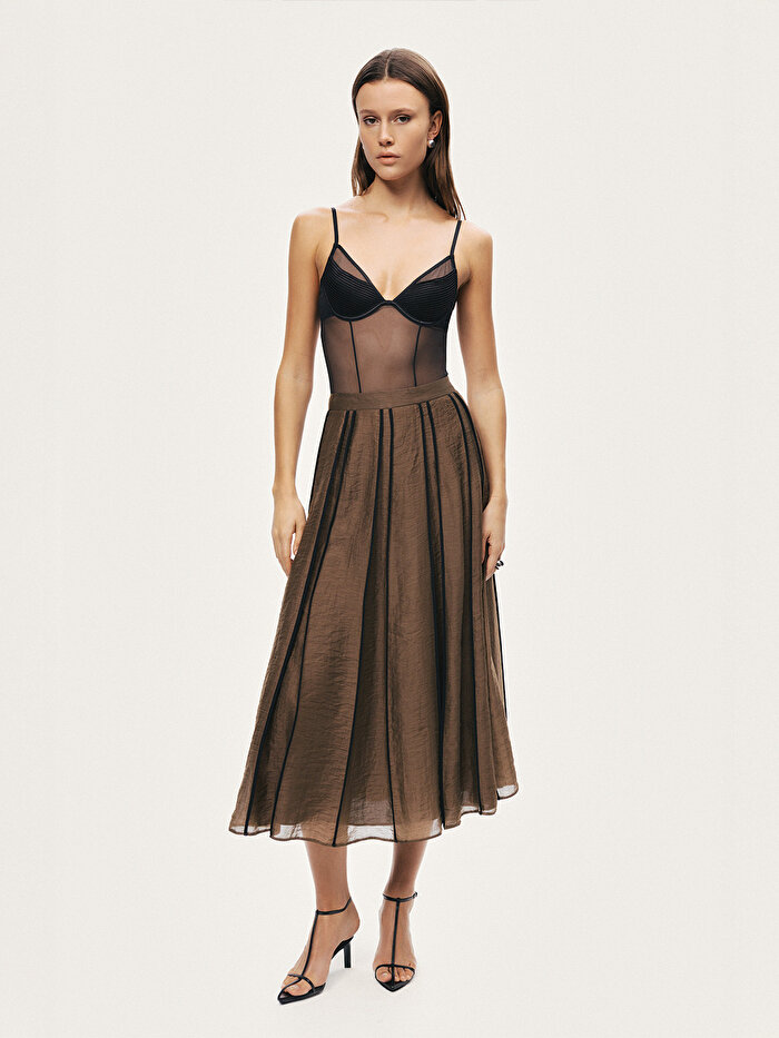 Nocturne Biye Detaylı Midi Çan Etek