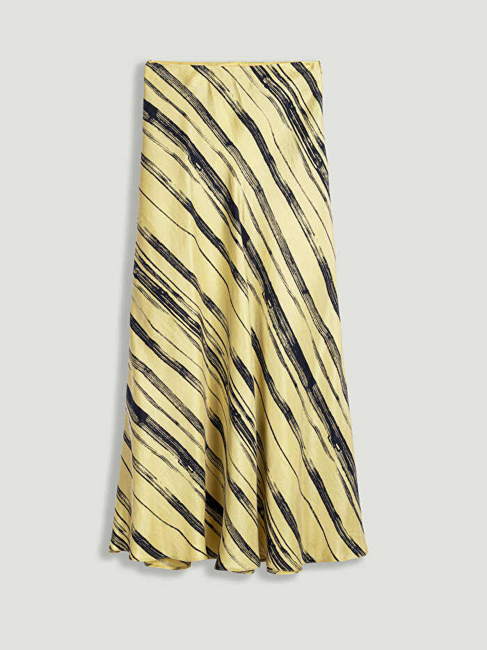 Nocturne Çizgi Desenli Midi Etek