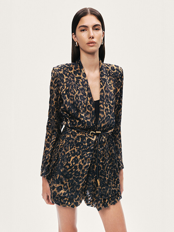 Nocturne Kemer Detaylı Leopar Desenli Ceket