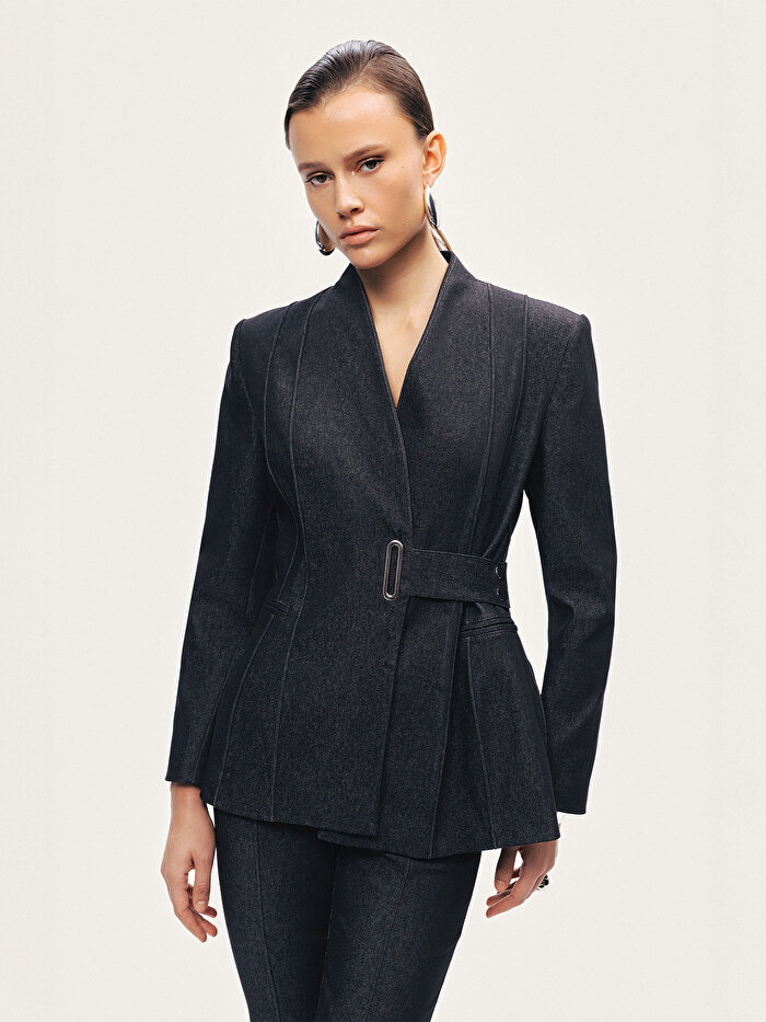 Nocturne Vatkalı Kruvaze Denim Ceket