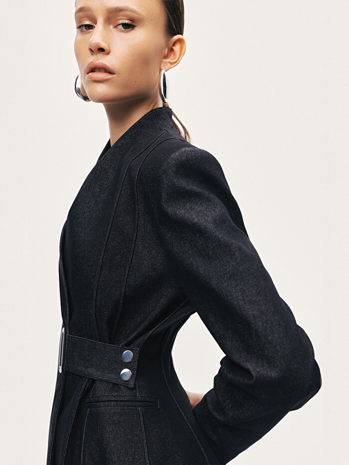 Nocturne Vatkalı Kruvaze Denim Ceket