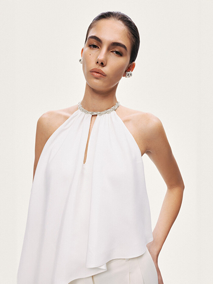 Nocturne Taş Detaylı Asimetrik Bluz