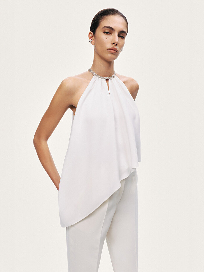 Nocturne Taş Detaylı Asimetrik Bluz