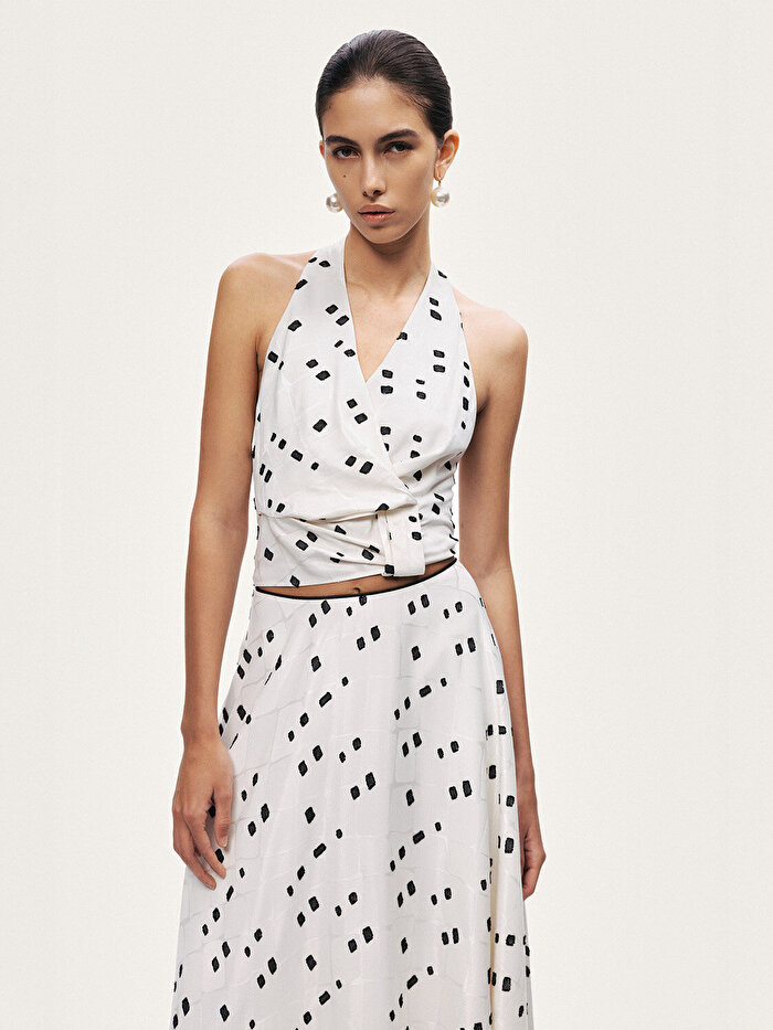 Nocturne Halter Yaka Desenli Bluz