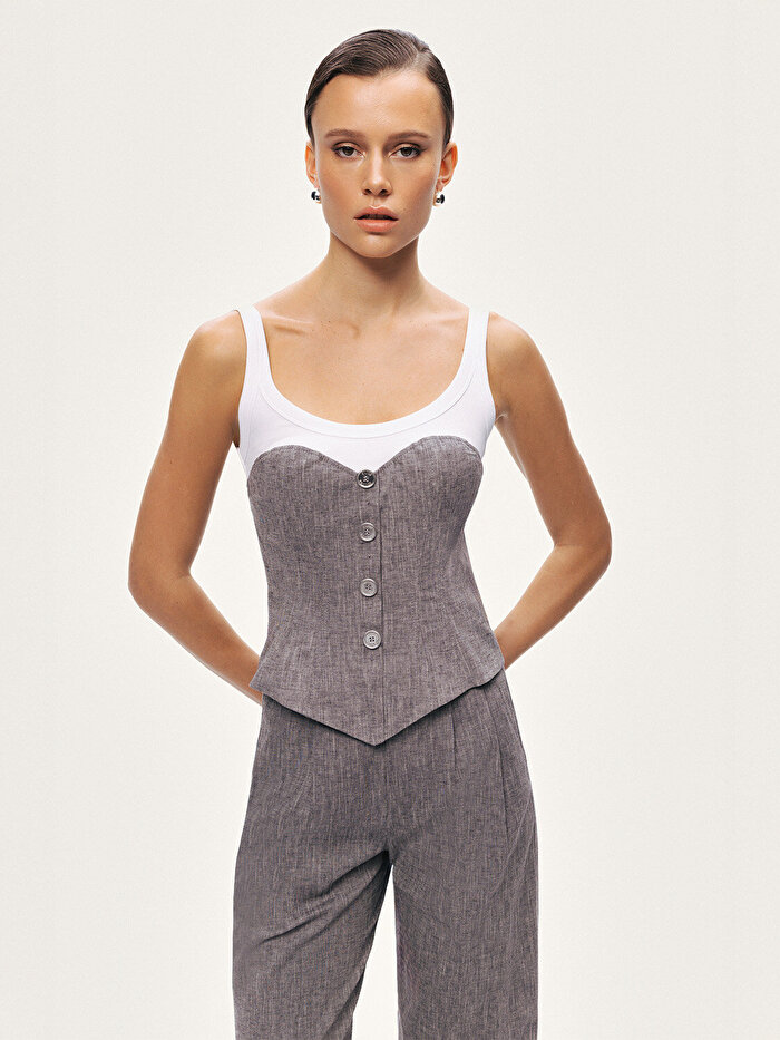 Nocturne Düğmeli Korse Detaylı Bluz