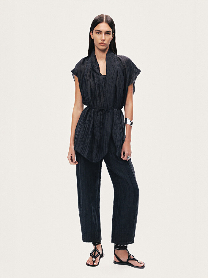 Nocturne Kırışık Detaylı Kruvaze Yelek