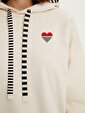 Kalp Baskılı Kapüşonlu Sweatshirt