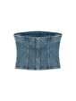 Taşlı Straplez Denim Crop Top