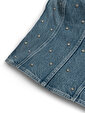 Taşlı Straplez Denim Crop Top