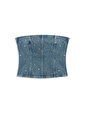 Taşlı Straplez Denim Crop Top