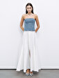 Taşlı Straplez Denim Crop Top