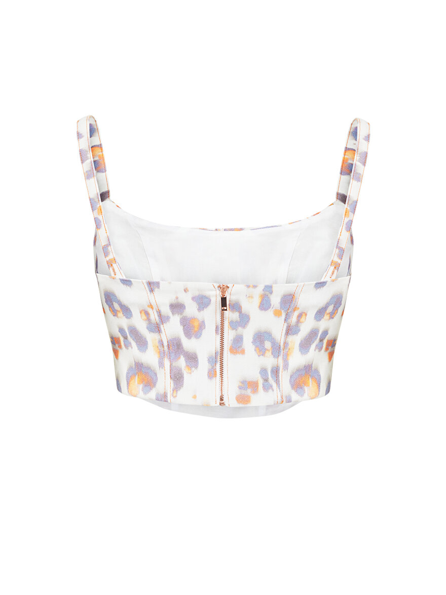 Nocturne Leopar Desen Denim Korse Top
