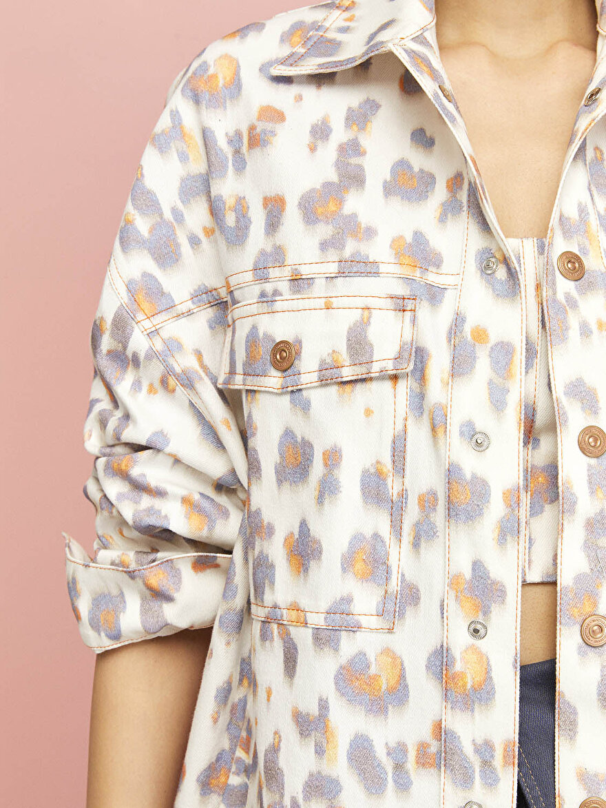 Nocturne Leopar Desen Oversize Denim Ceket