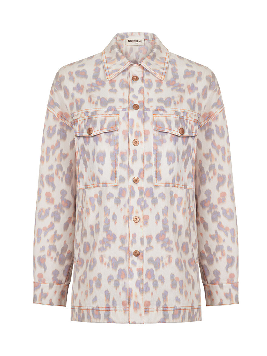 Nocturne Leopar Desen Oversize Denim Ceket