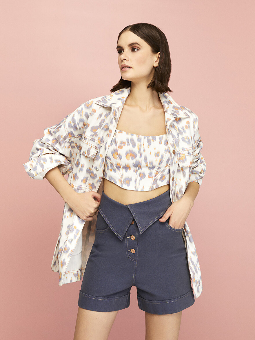Nocturne Leopar Desen Oversize Denim Ceket