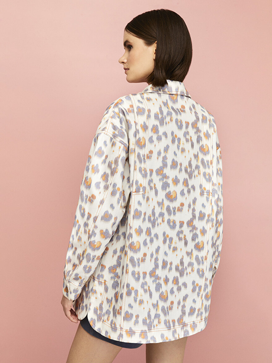 Nocturne Leopar Desen Oversize Denim Ceket