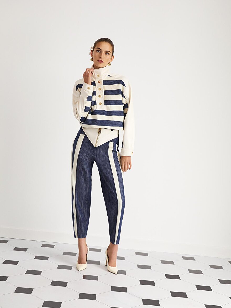 Nocturne Yüksek Bel Garnili Denim Pantolon