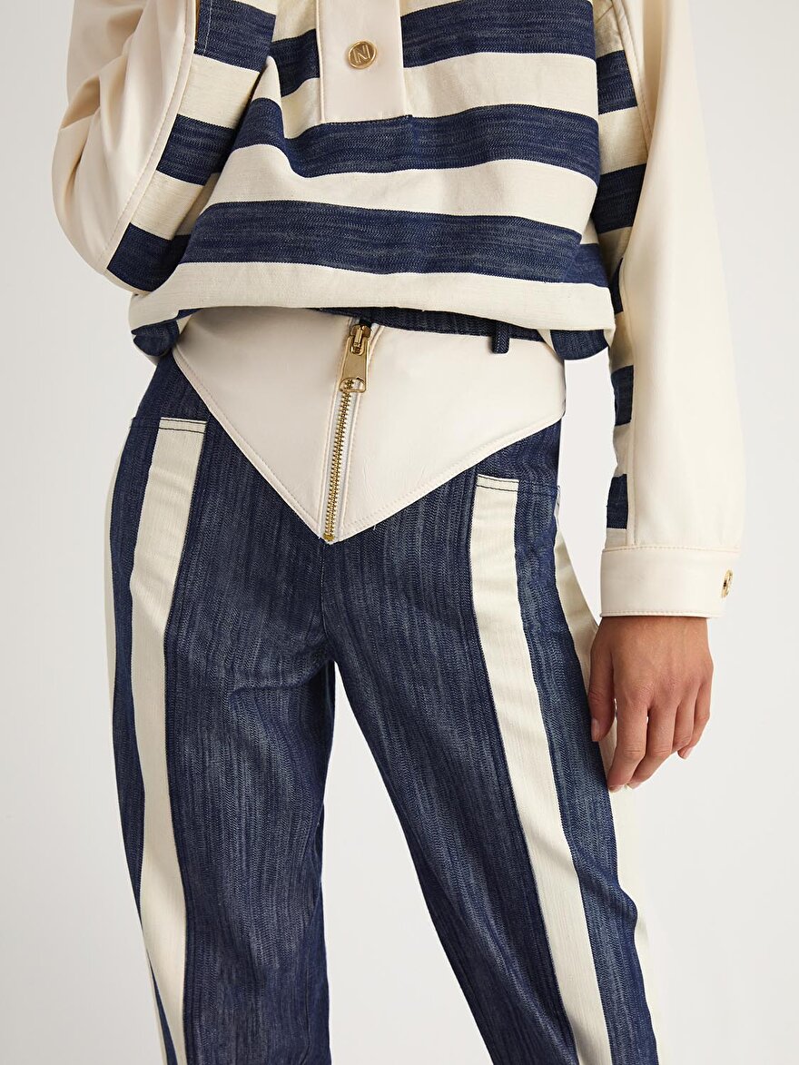 Nocturne Yüksek Bel Garnili Denim Pantolon