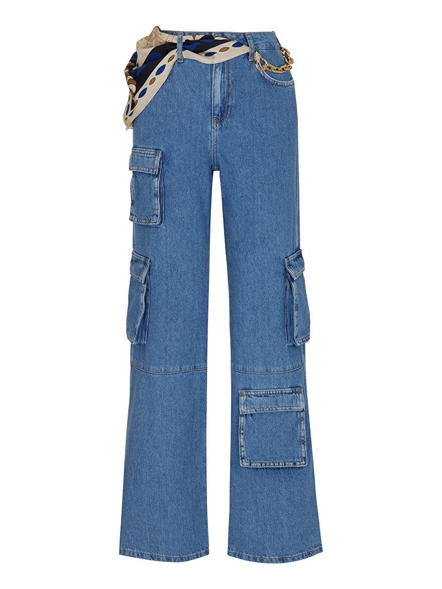Nocturne Zincir Fular Kemerli Jean Pantolon