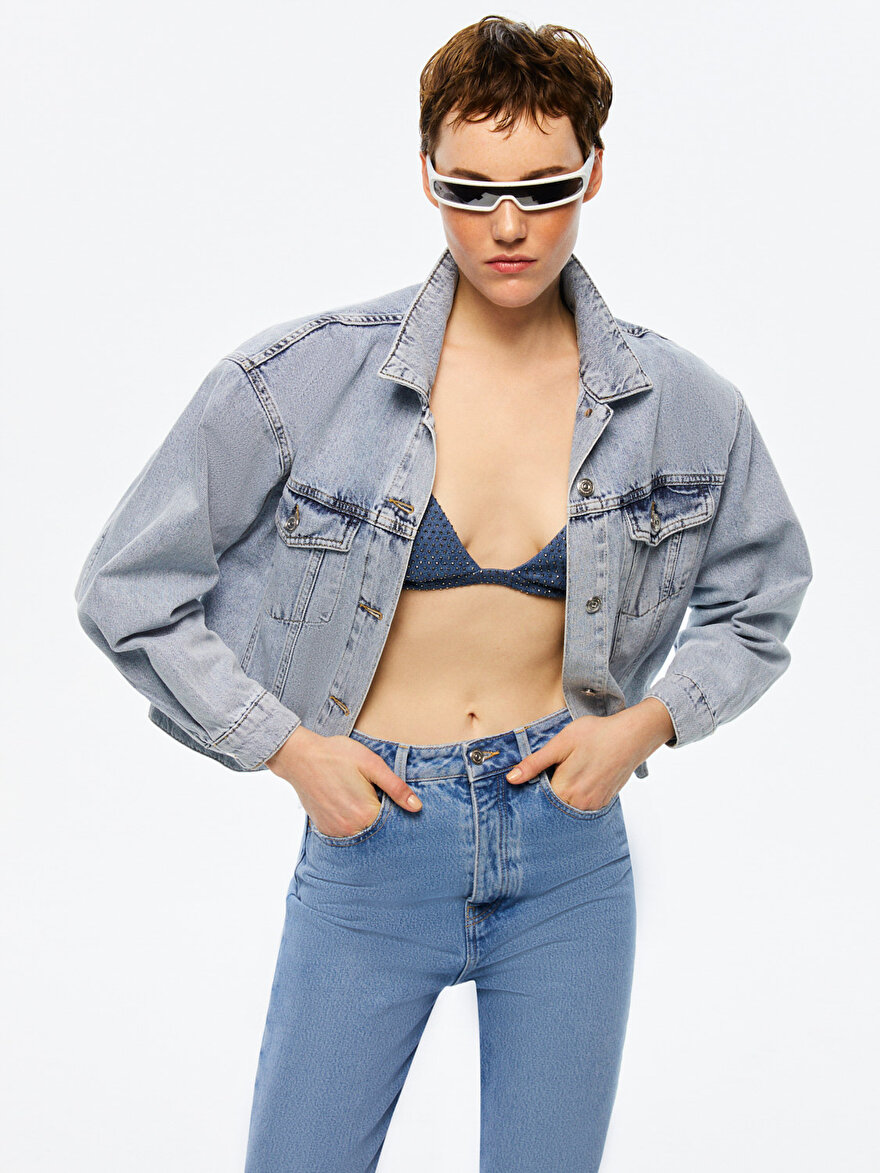Nocturne Vatkalı Denim Crop Ceket