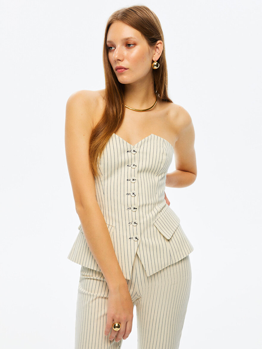 Nocturne Çizgili Straplez Crop Top
