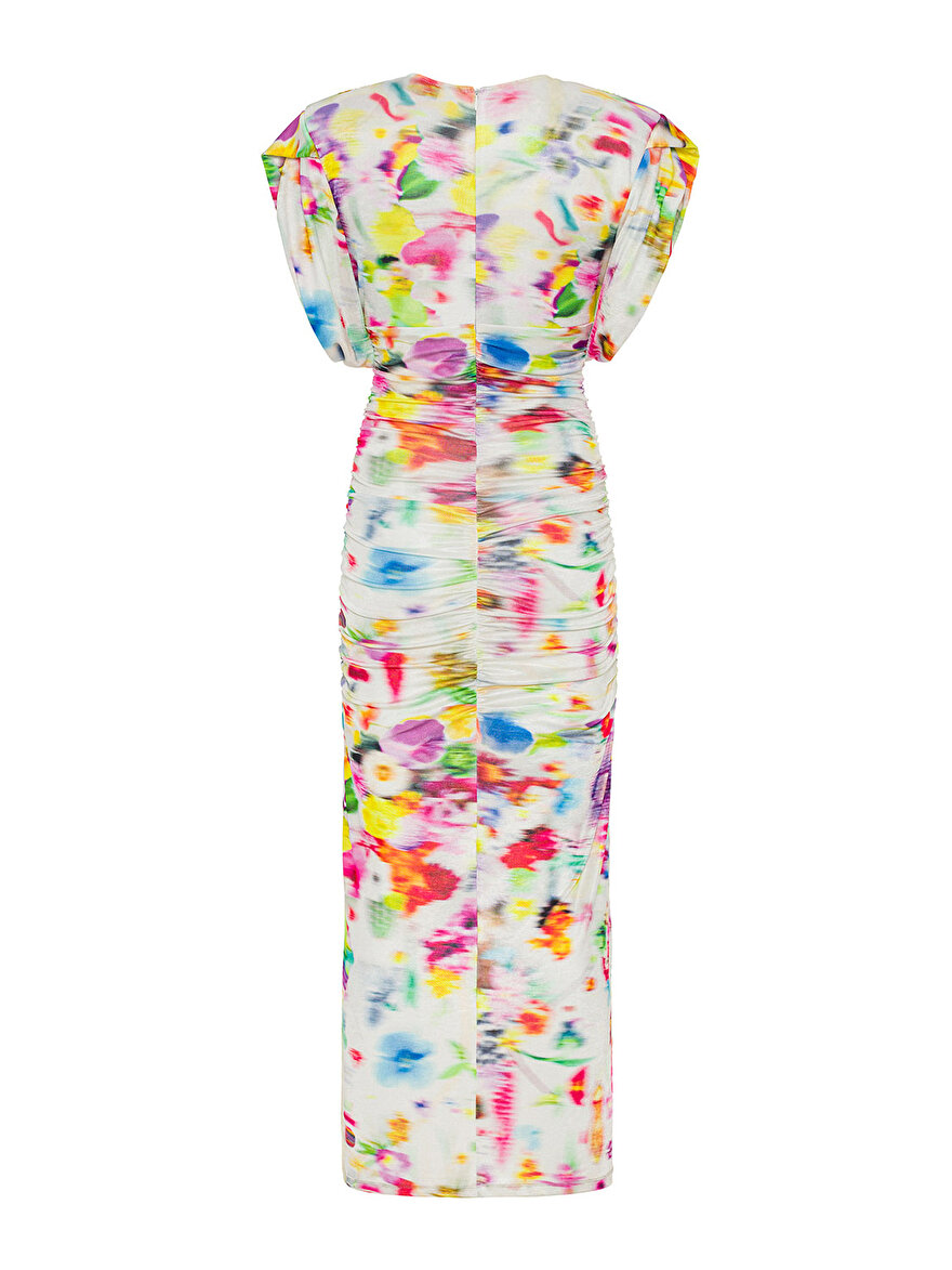 Nocturne Desenli Vatkalı Drape Elbise